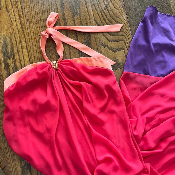Max and Cleo Red/Orange/Purple Vintage Y2K Halter Maxi Dress: Size 10 - Picture 1 of 5